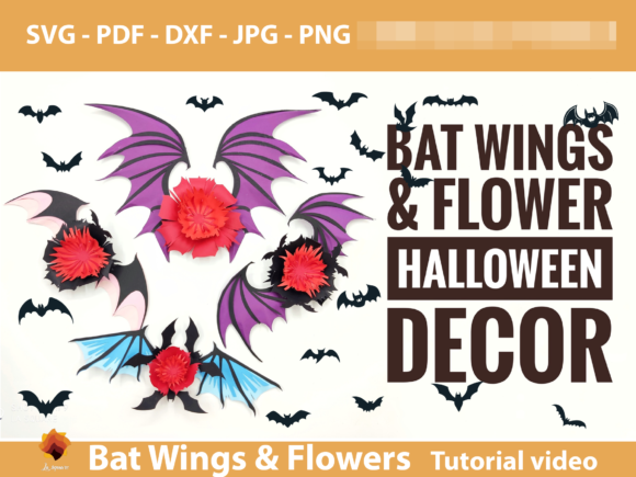 Bat Wings Halloween Flower Template: 3D SVG Shapes