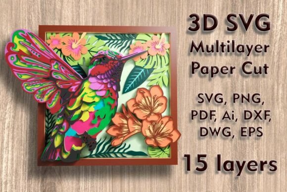 Hummingbird 3D SVG for Shadow Boxes & Branding